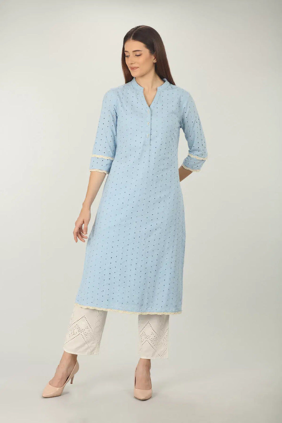 Blue cotton Textured Kurti