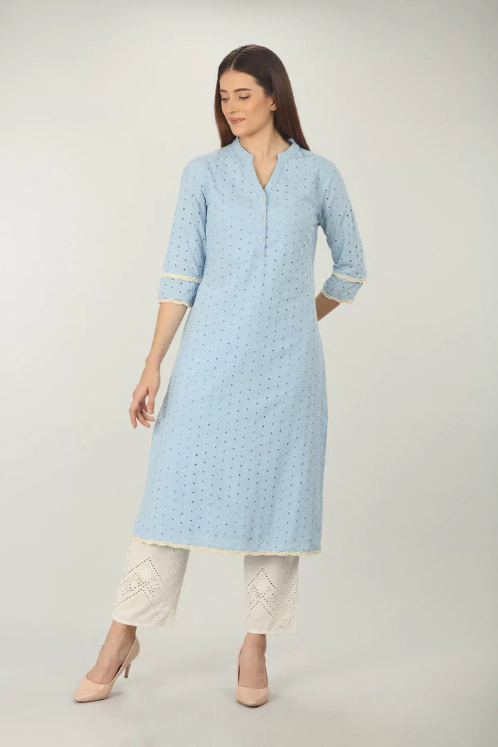 Blue cotton Textured Kurti
