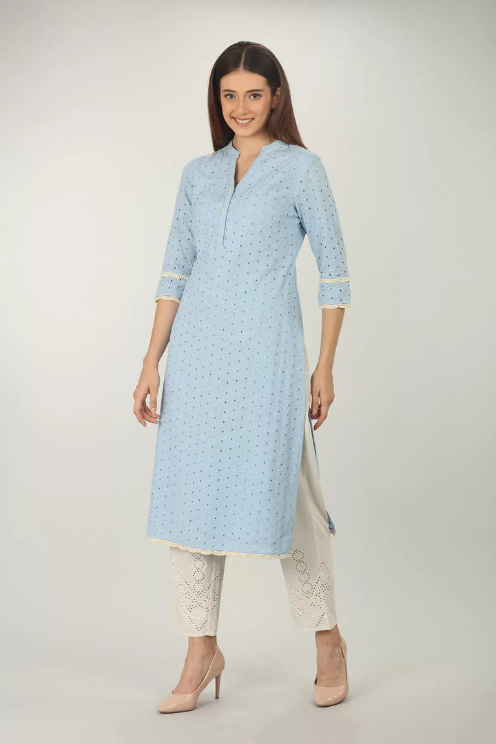 Blue cotton Textured Kurti