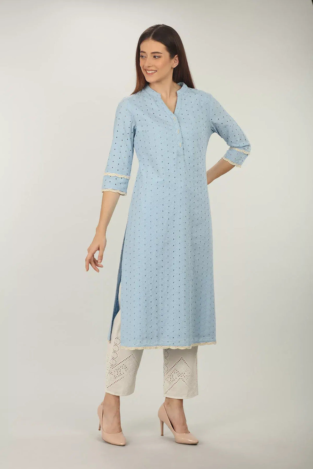 Blue cotton Textured Kurti