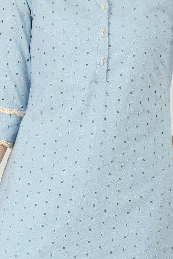 Blue cotton Textured Kurti