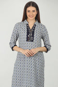 Blue embroidered kurti with collared Neck