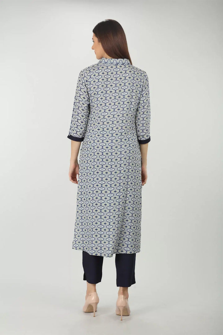 Blue embroidered kurti with collared Neck