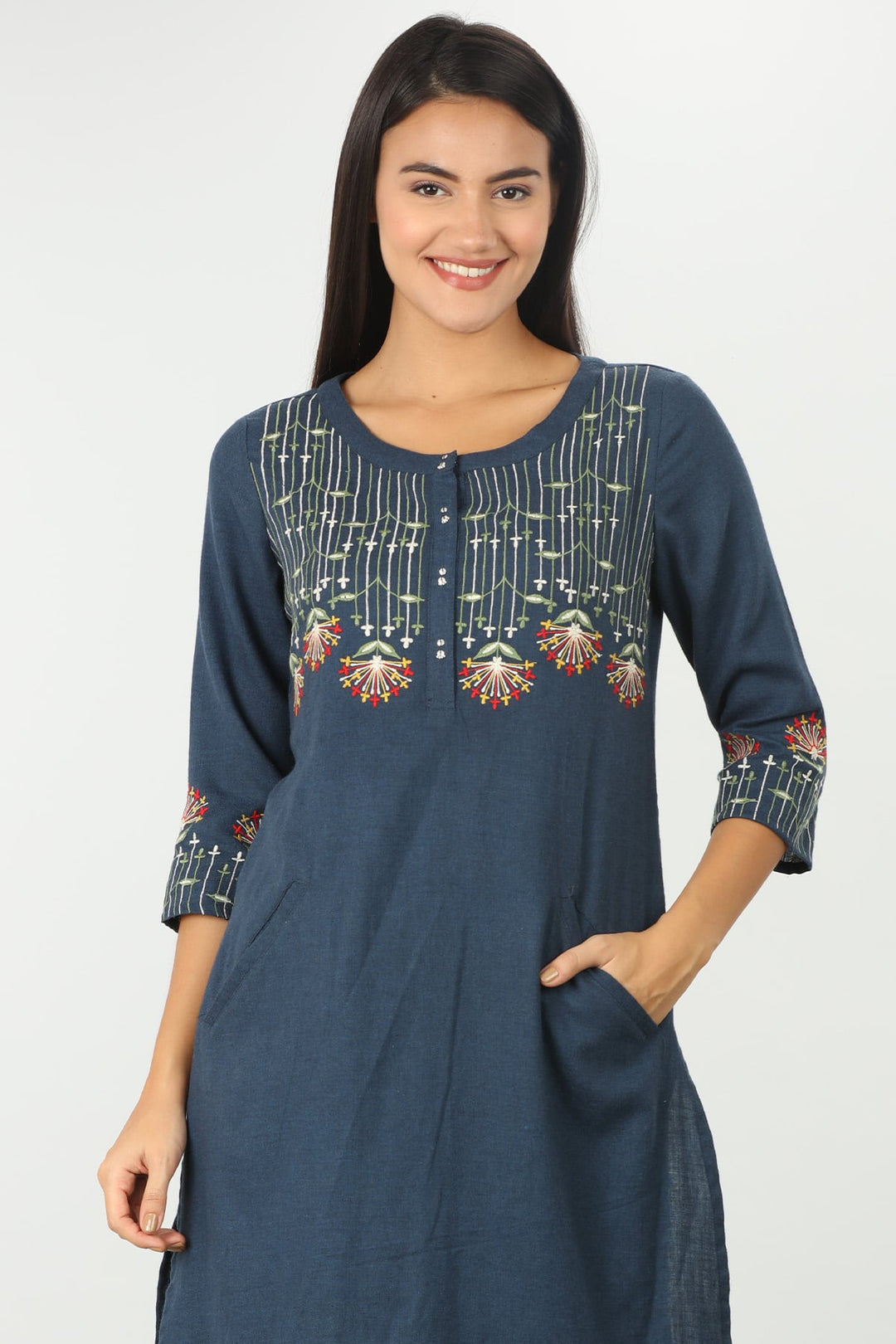 Blue embroidery kurti (with pockets)