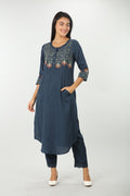 Blue embroidery kurti (with pockets)