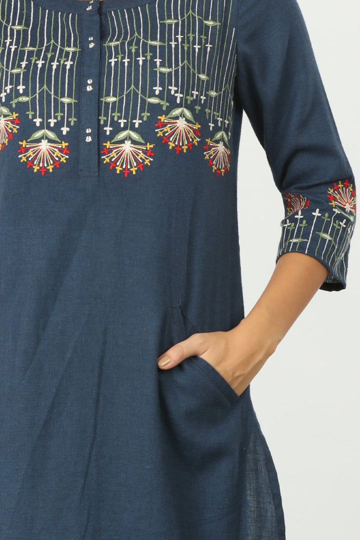 Blue embroidery kurti (with pockets)