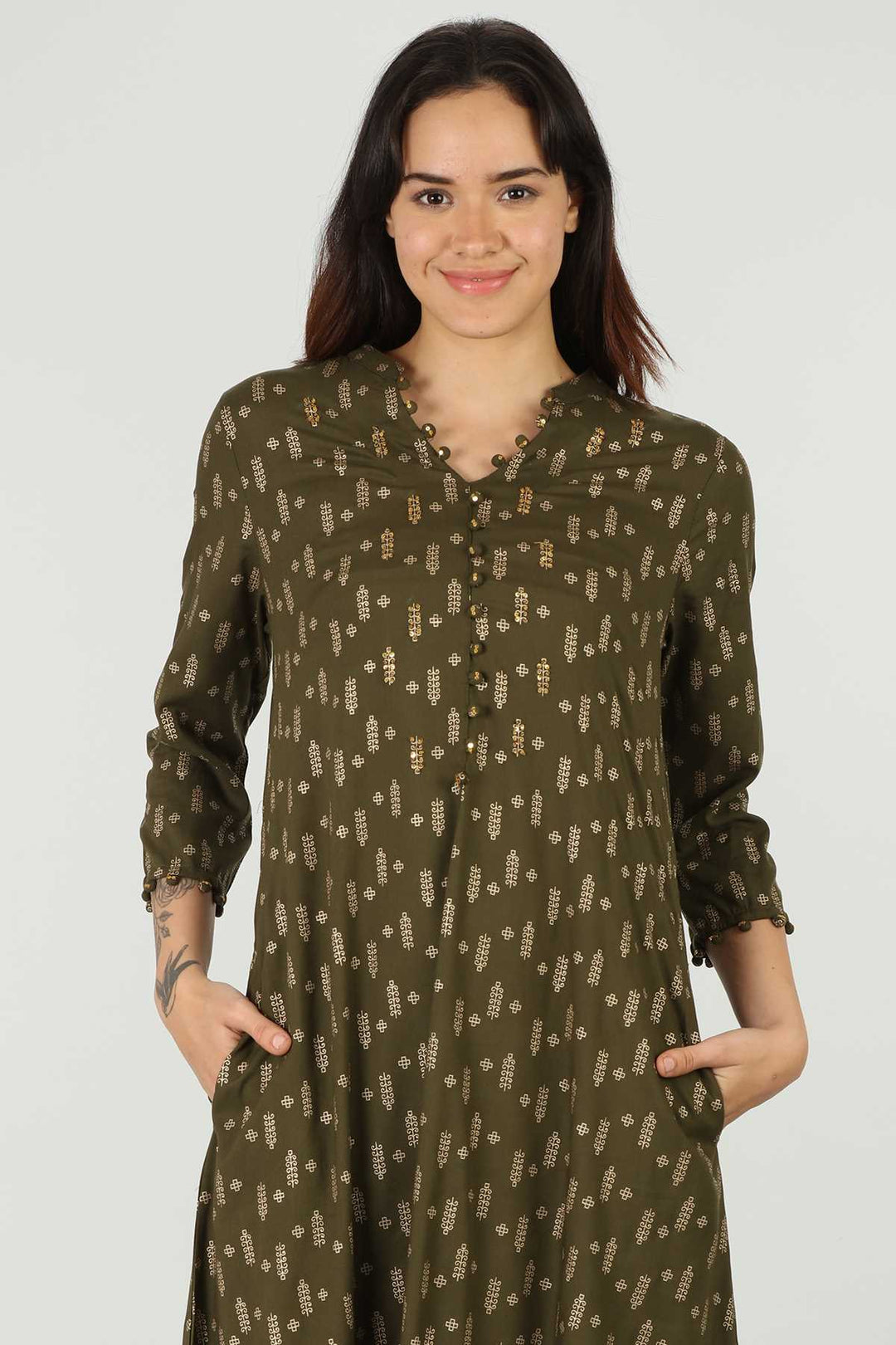 Rayon Green Foil Printed Kurti