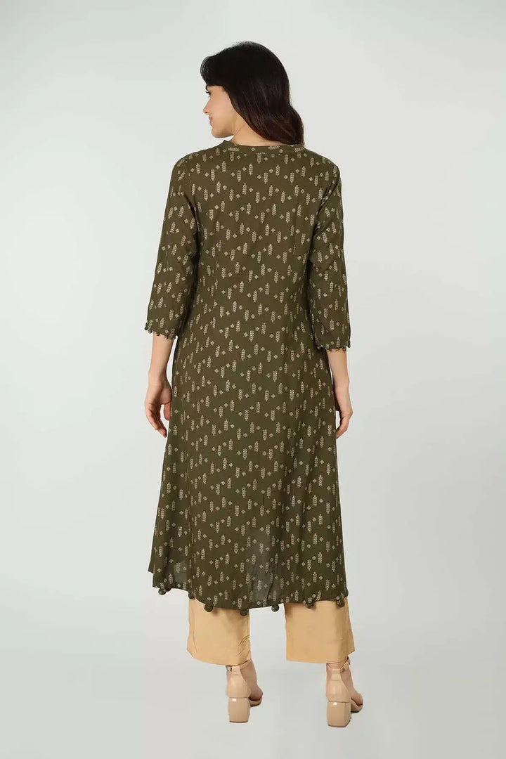 Rayon Green Foil Printed Kurti