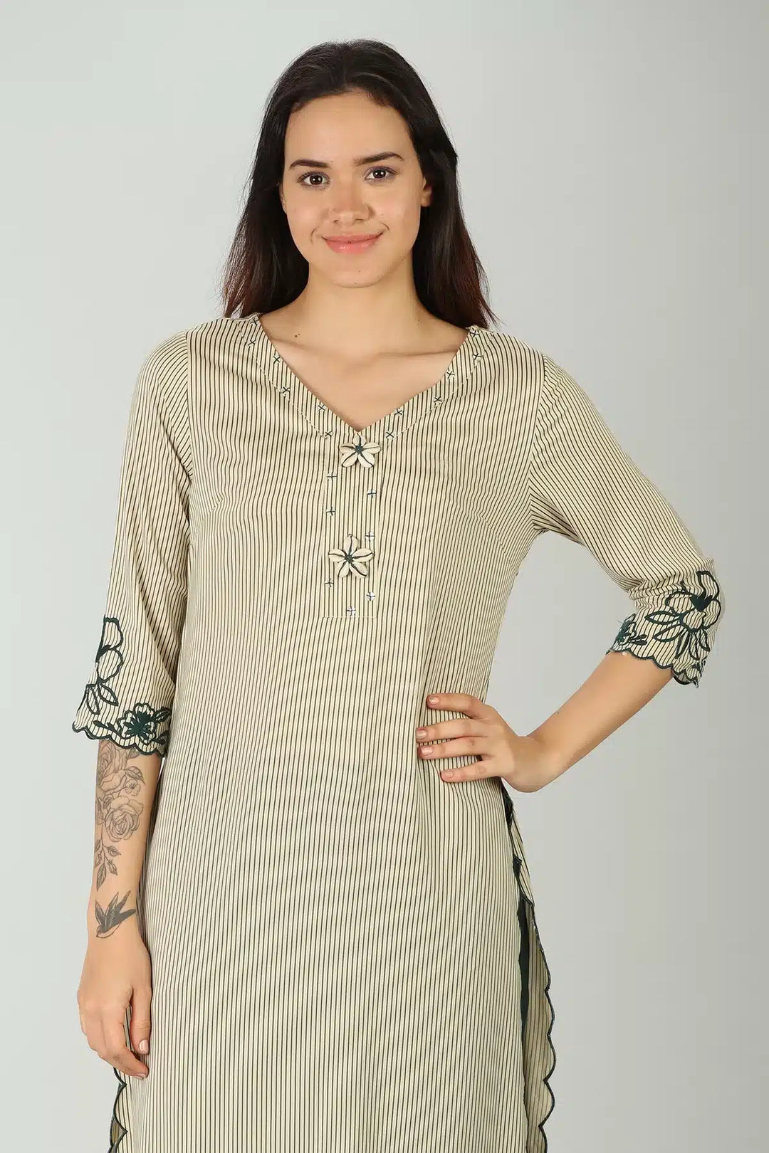 Off-white embroidered kurti (striped)