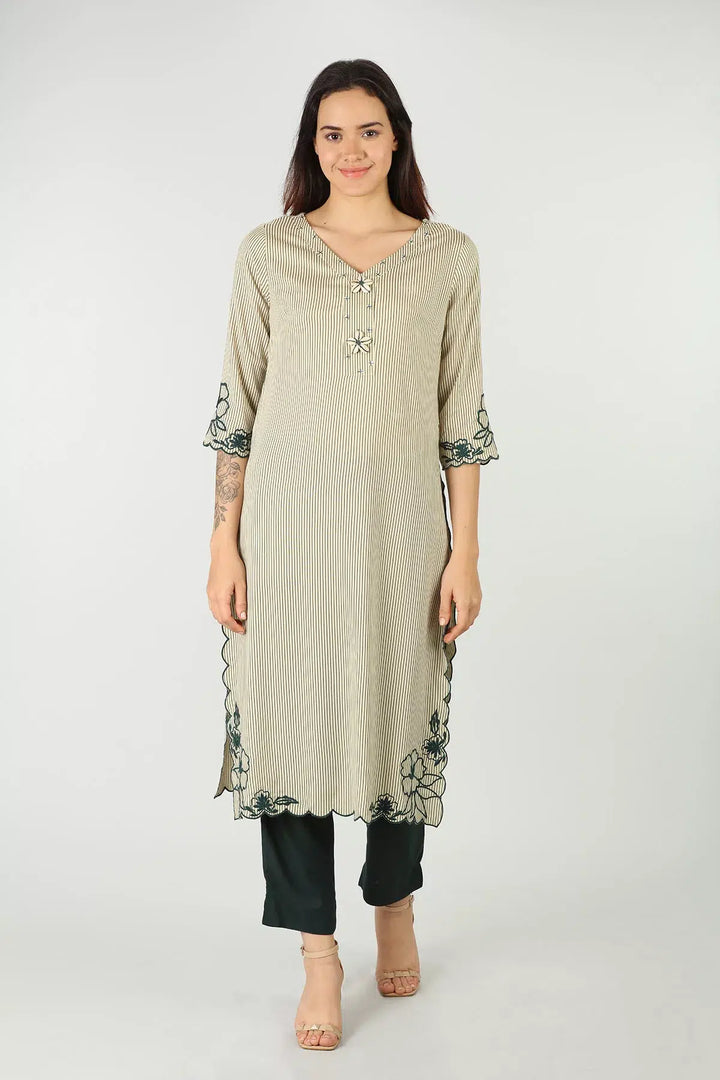 Off-white embroidered kurti (striped)