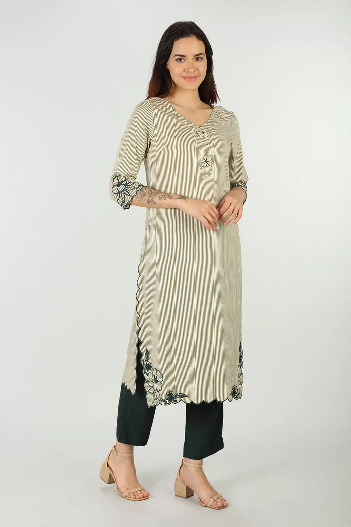 Off-white embroidered kurti (striped)
