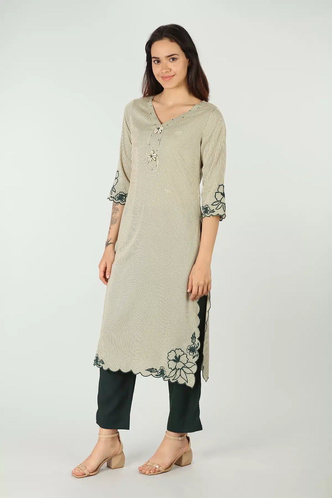 Off-white embroidered kurti (striped)