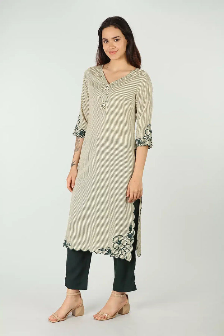 Off-white embroidered kurti (striped)