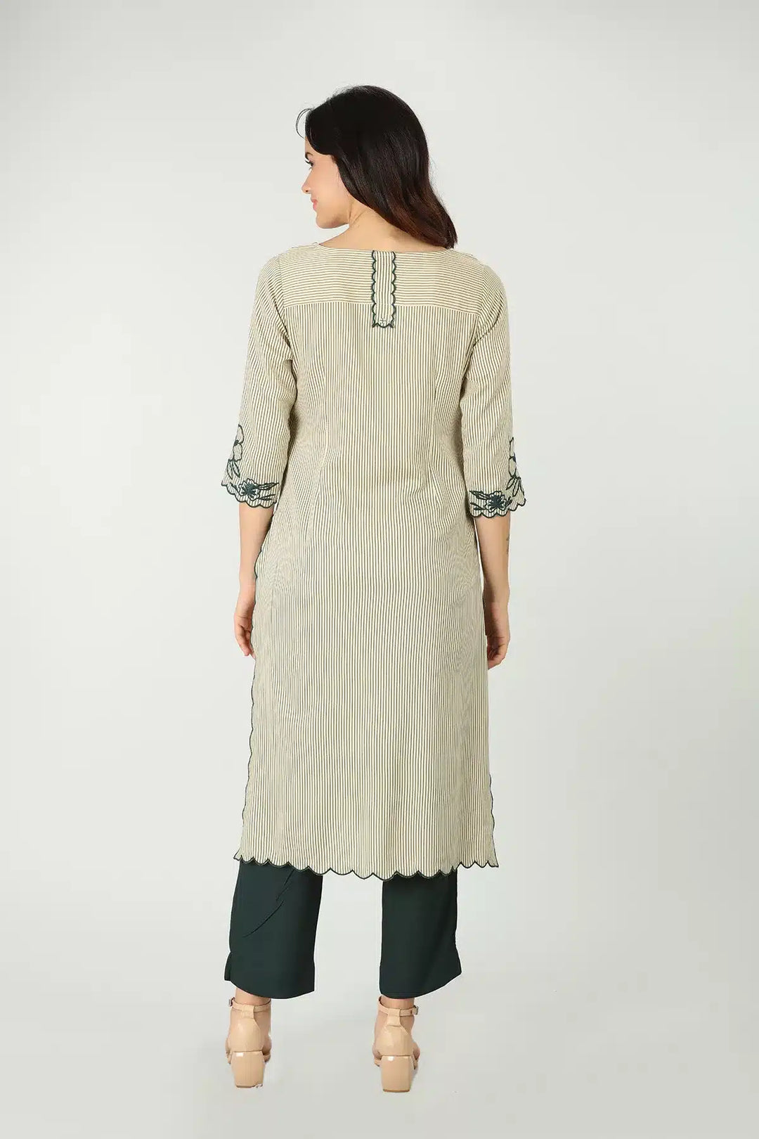 Off-white embroidered kurti (striped)