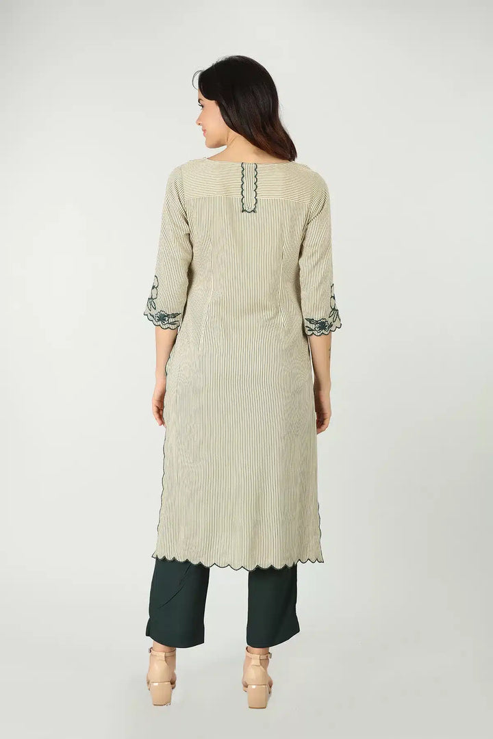 Off-white embroidered kurti (striped)