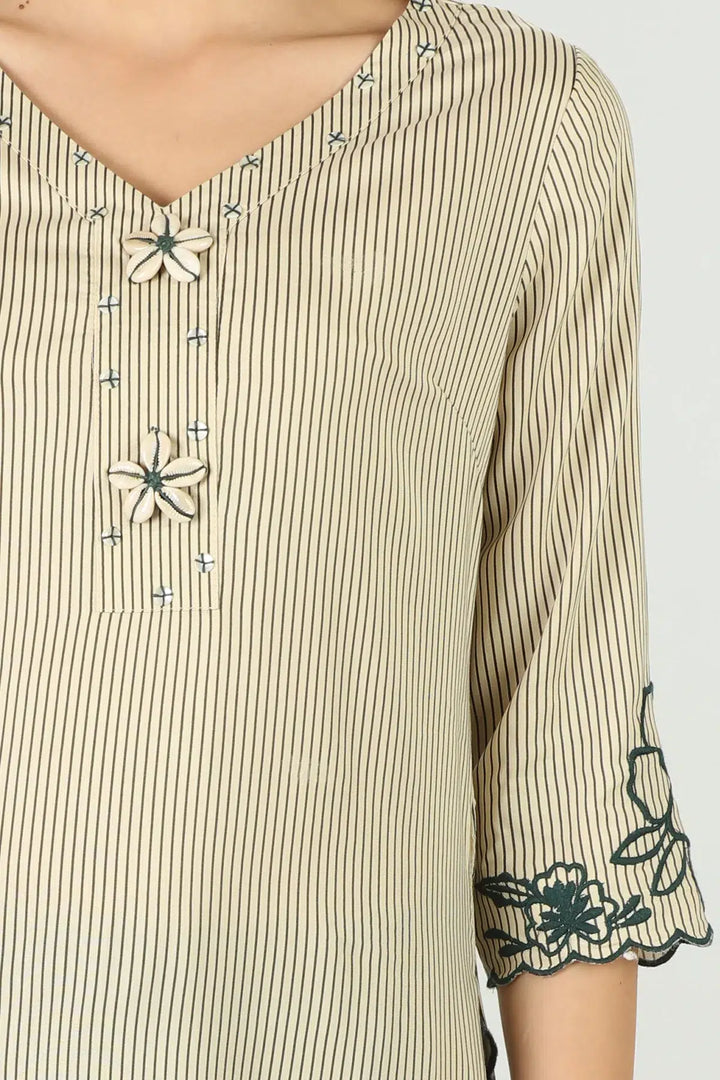 Off-white embroidered kurti (striped)