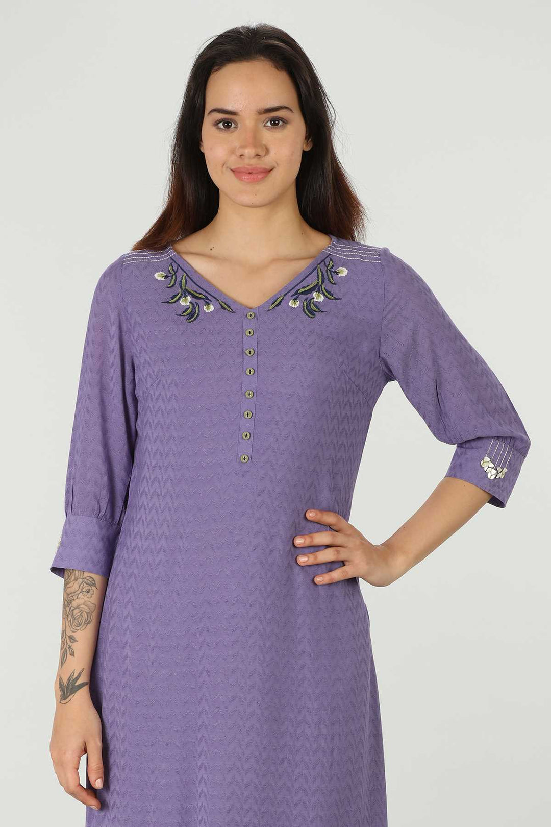 Embroidered Lavender Kurti