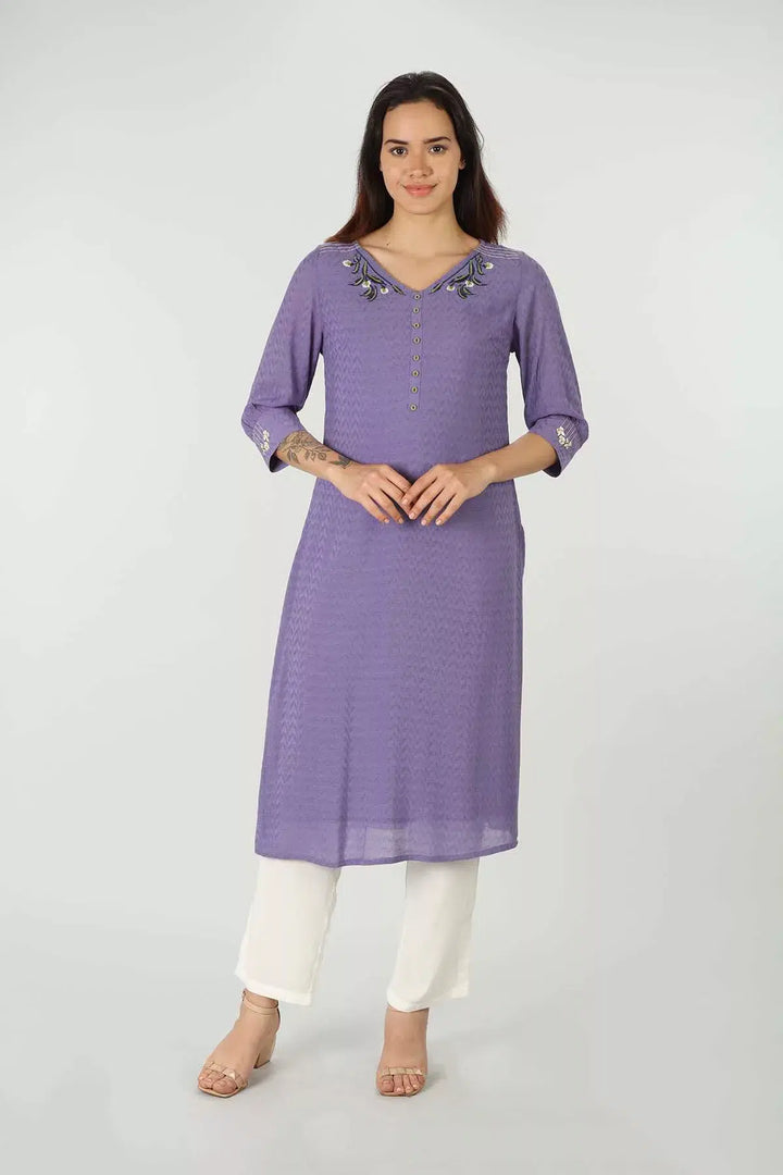 Embroidered Lavender Kurti