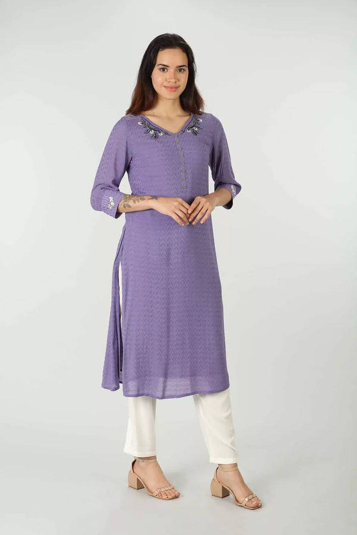 Embroidered Lavender Kurti