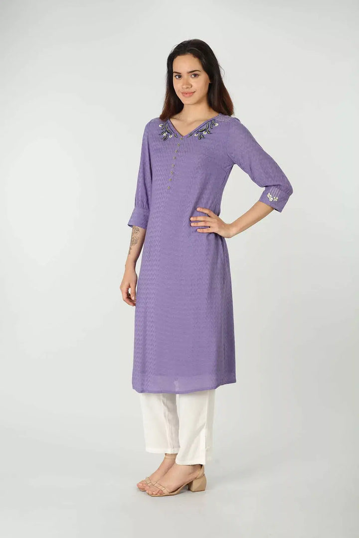 Embroidered Lavender Kurti