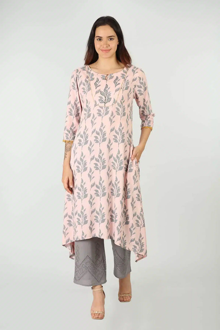 Rayon Pink Handcrafted Kurti