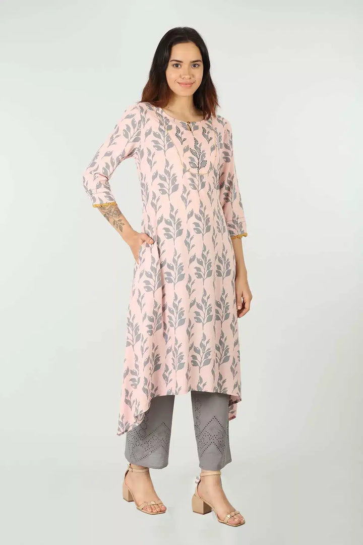 Rayon Pink Handcrafted Kurti