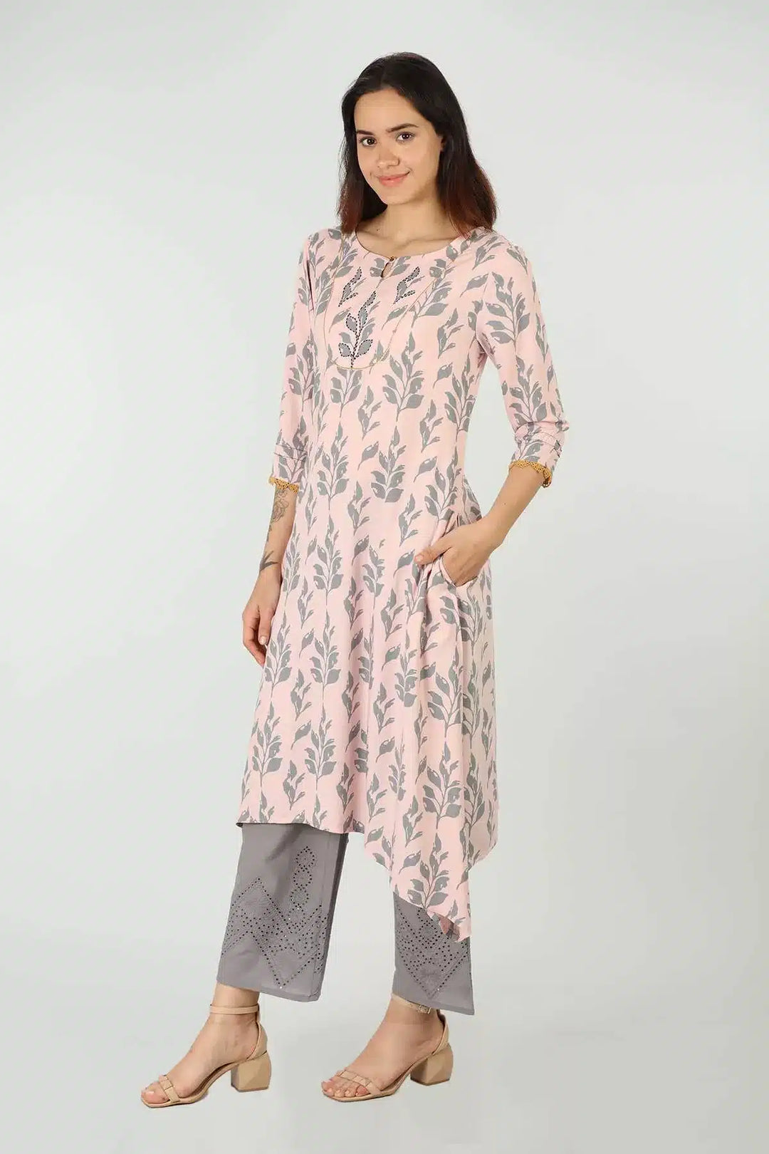 Rayon Pink Handcrafted Kurti