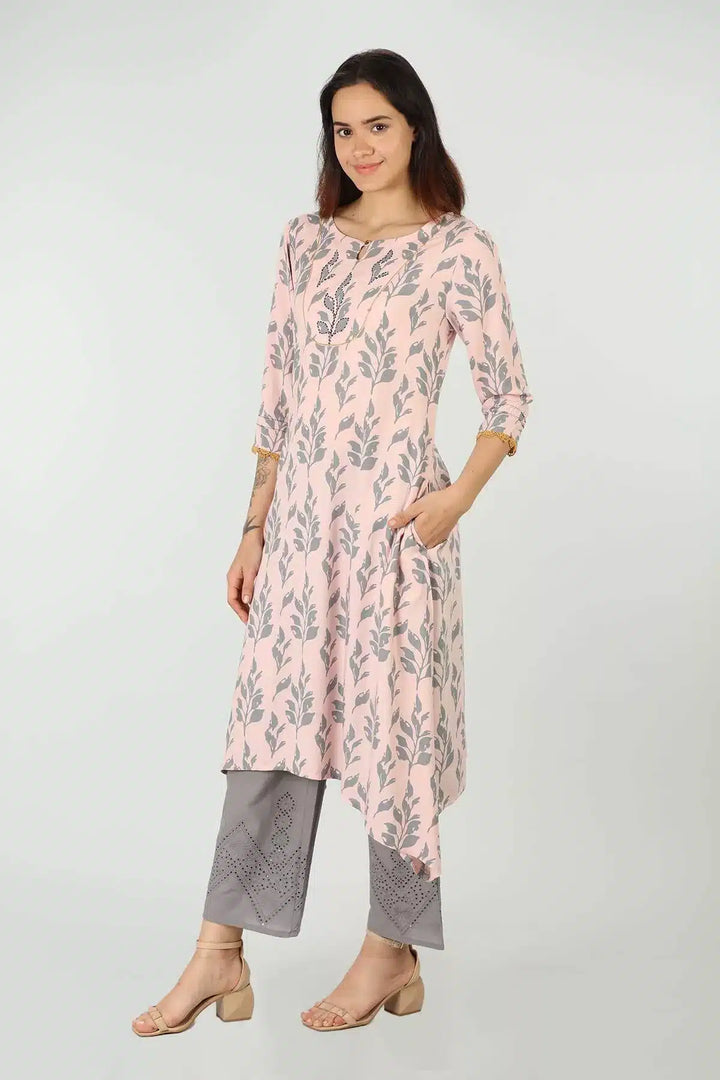 Rayon Pink Handcrafted Kurti