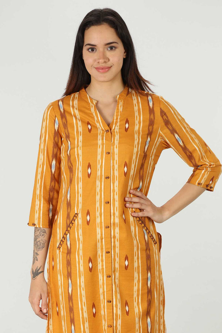Rayon Yellow Slub Printed Kurti