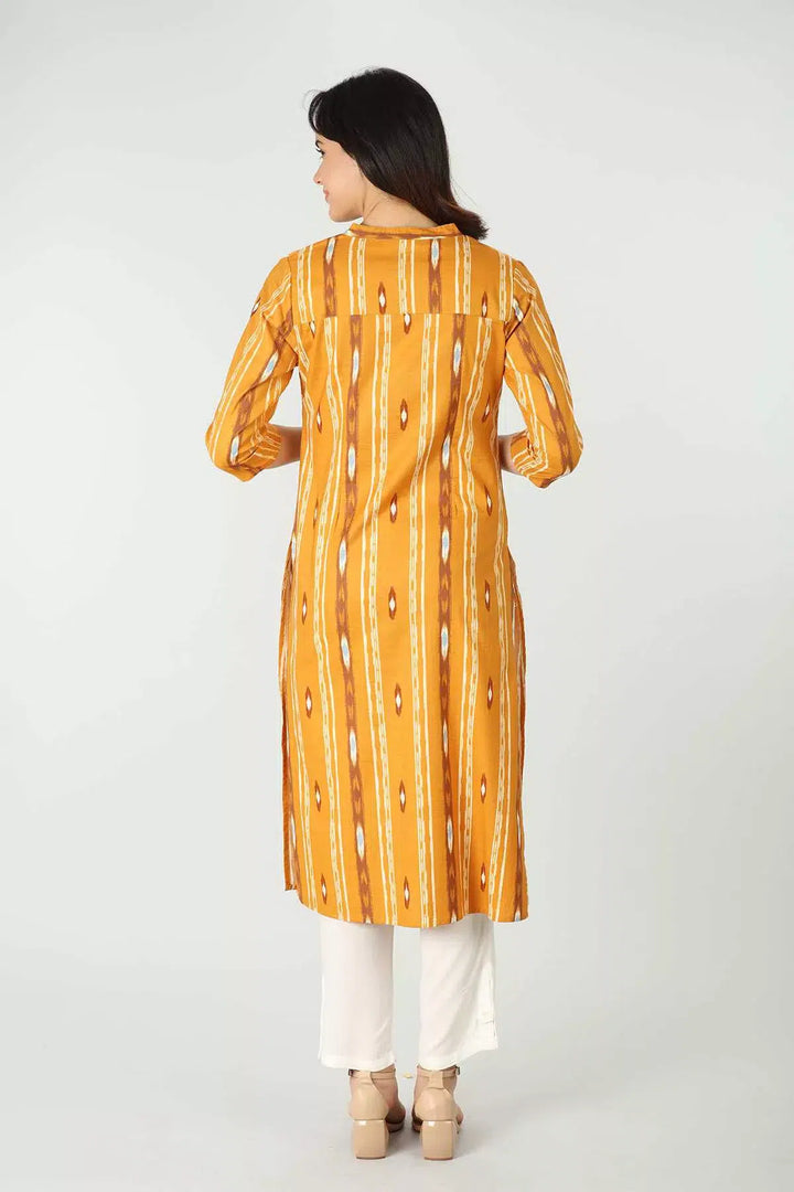 Rayon Yellow Slub Printed Kurti