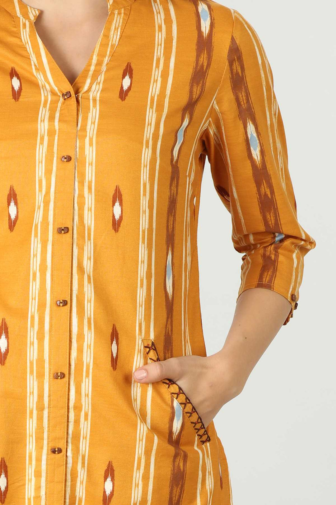 Rayon Yellow Slub Printed Kurti