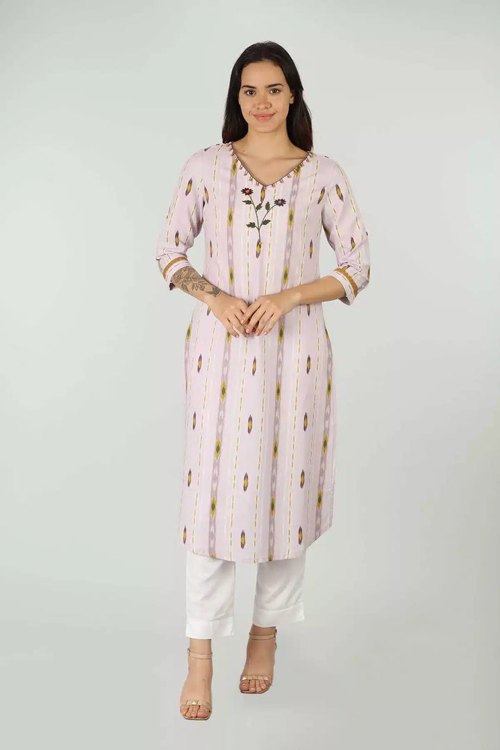 Rayon Lavender Slub Printed Kurti