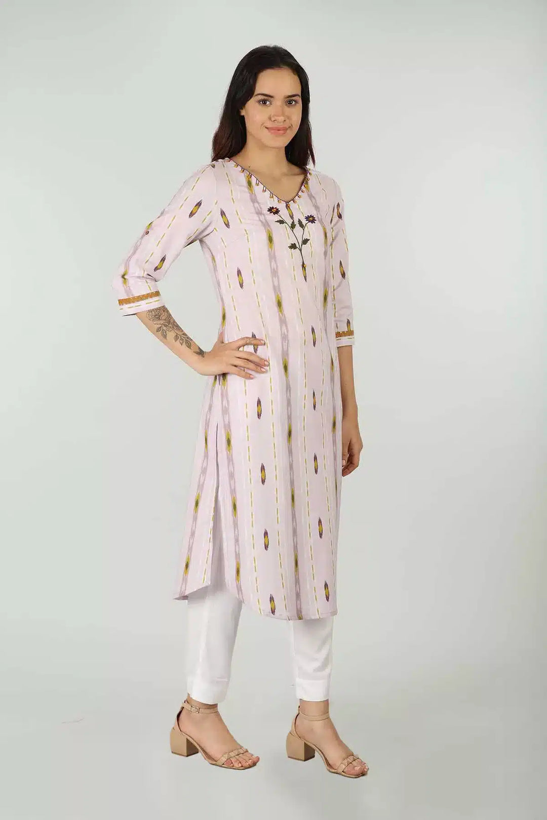 Rayon Lavender Slub Printed Kurti
