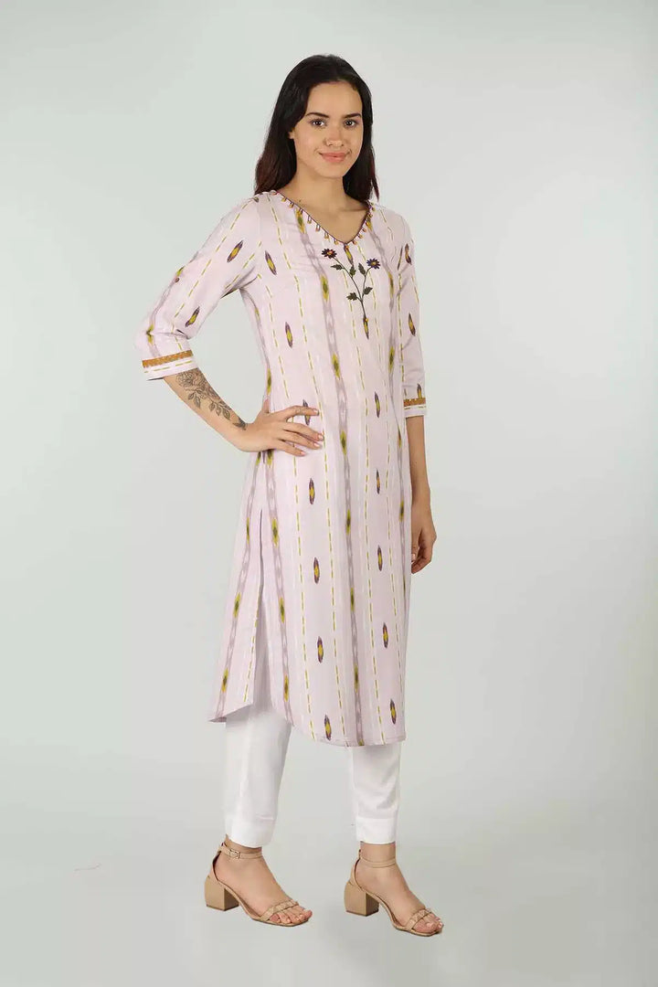 Rayon Lavender Slub Printed Kurti