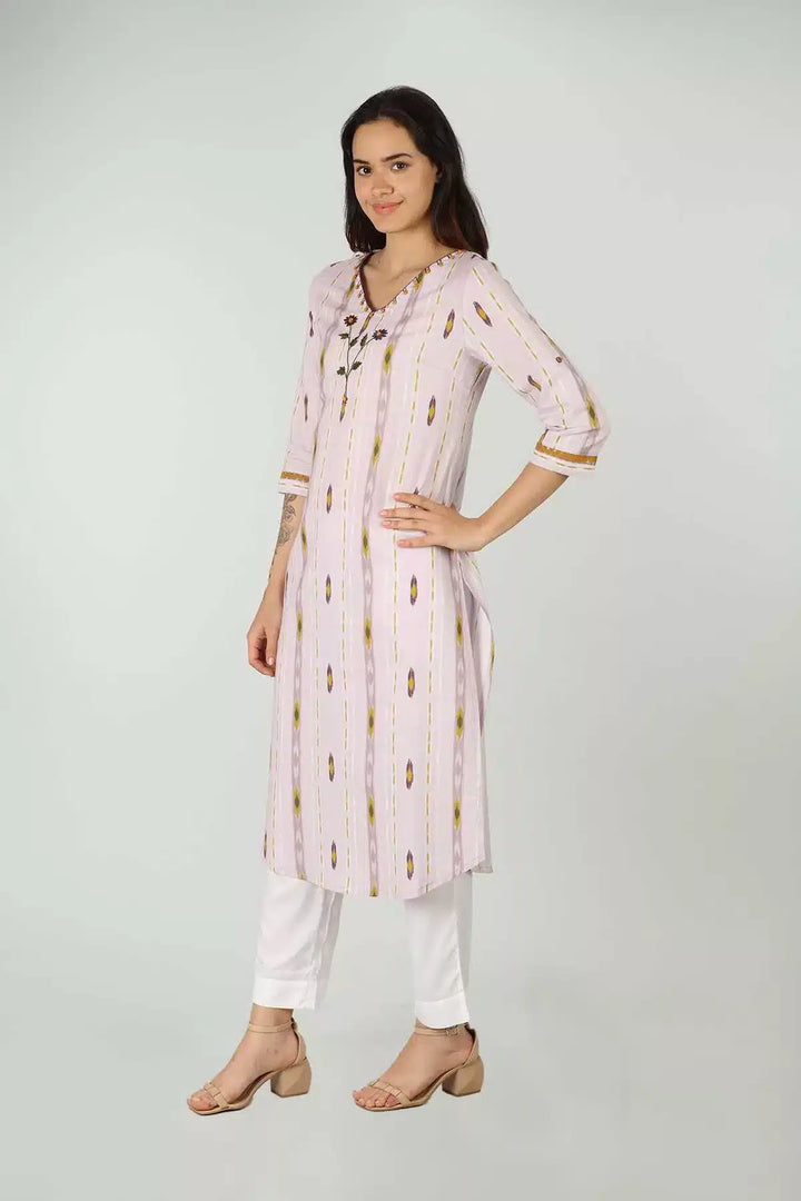 Rayon Lavender Slub Printed Kurti