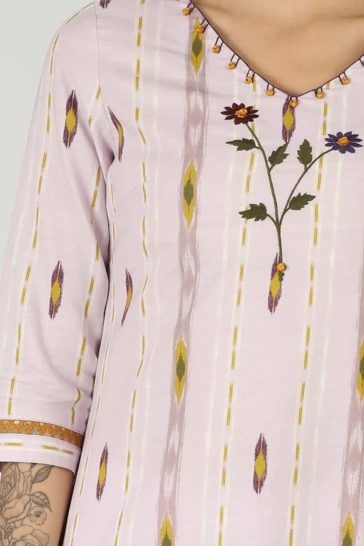 Rayon Lavender Slub Printed Kurti