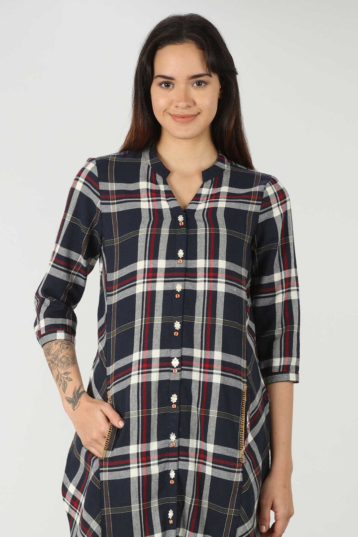 Twill Blue Checkered Kurti