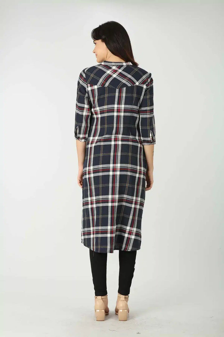 Twill Blue Checkered Kurti