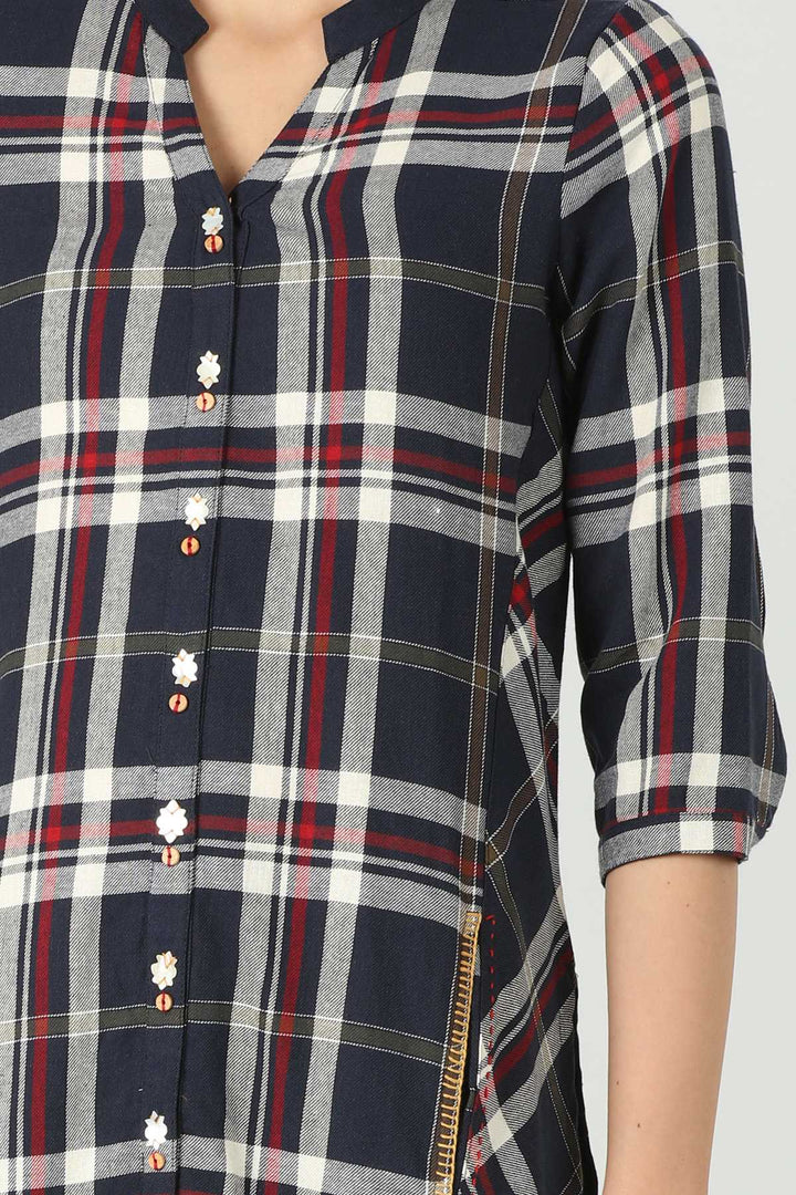 Twill Blue Checkered Kurti