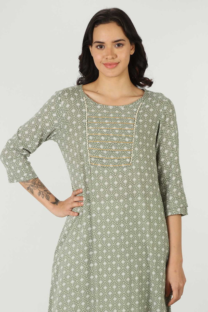 Green Rayon Printed Kurti