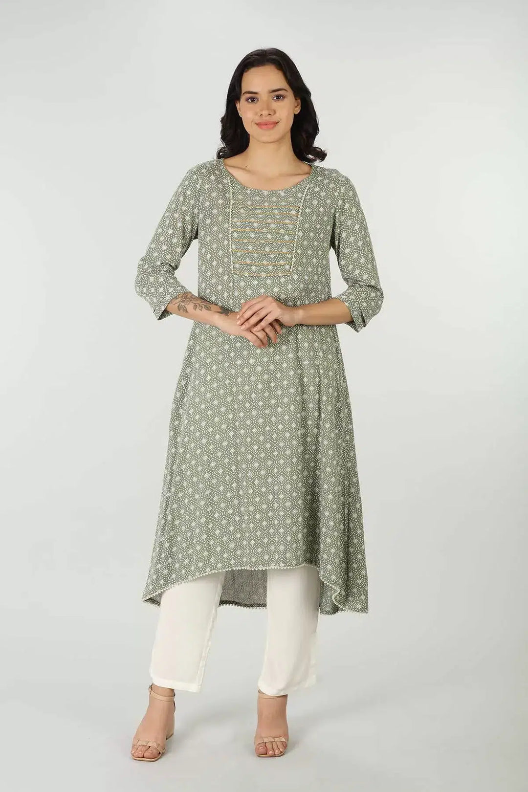 Green Rayon Printed Kurti
