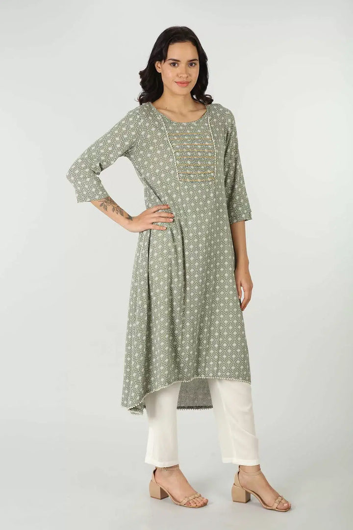 Green Rayon Printed Kurti