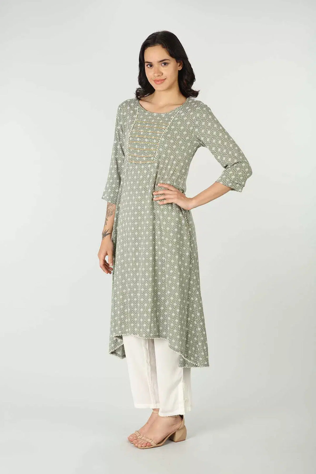 Green Rayon Printed Kurti