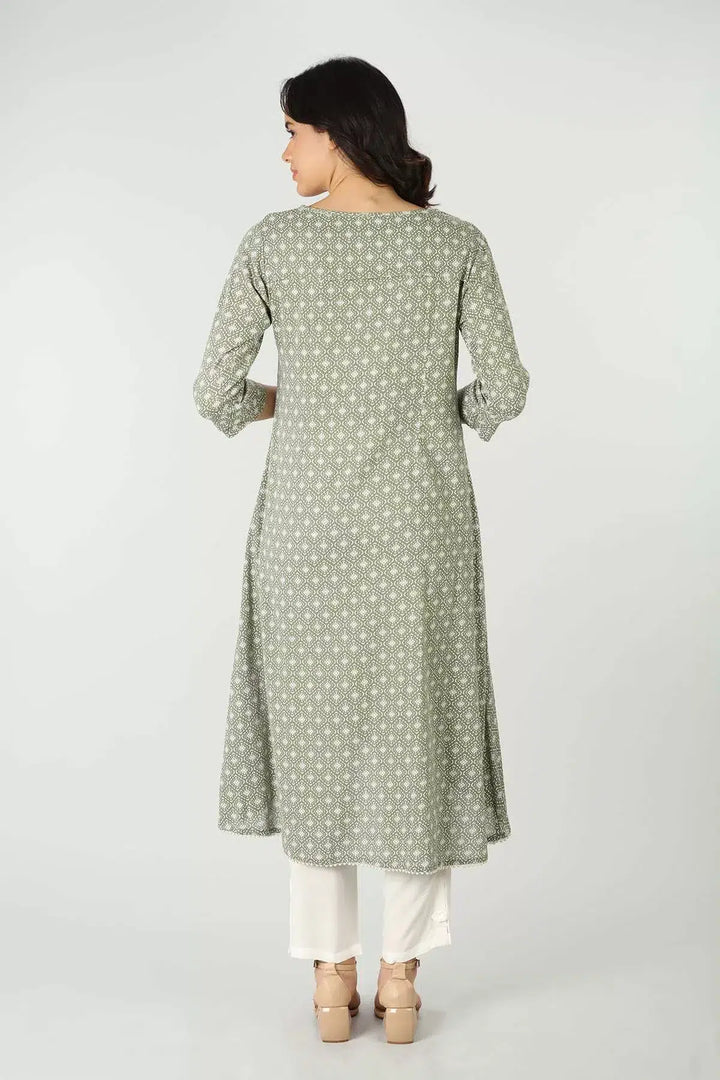 Green Rayon Printed Kurti