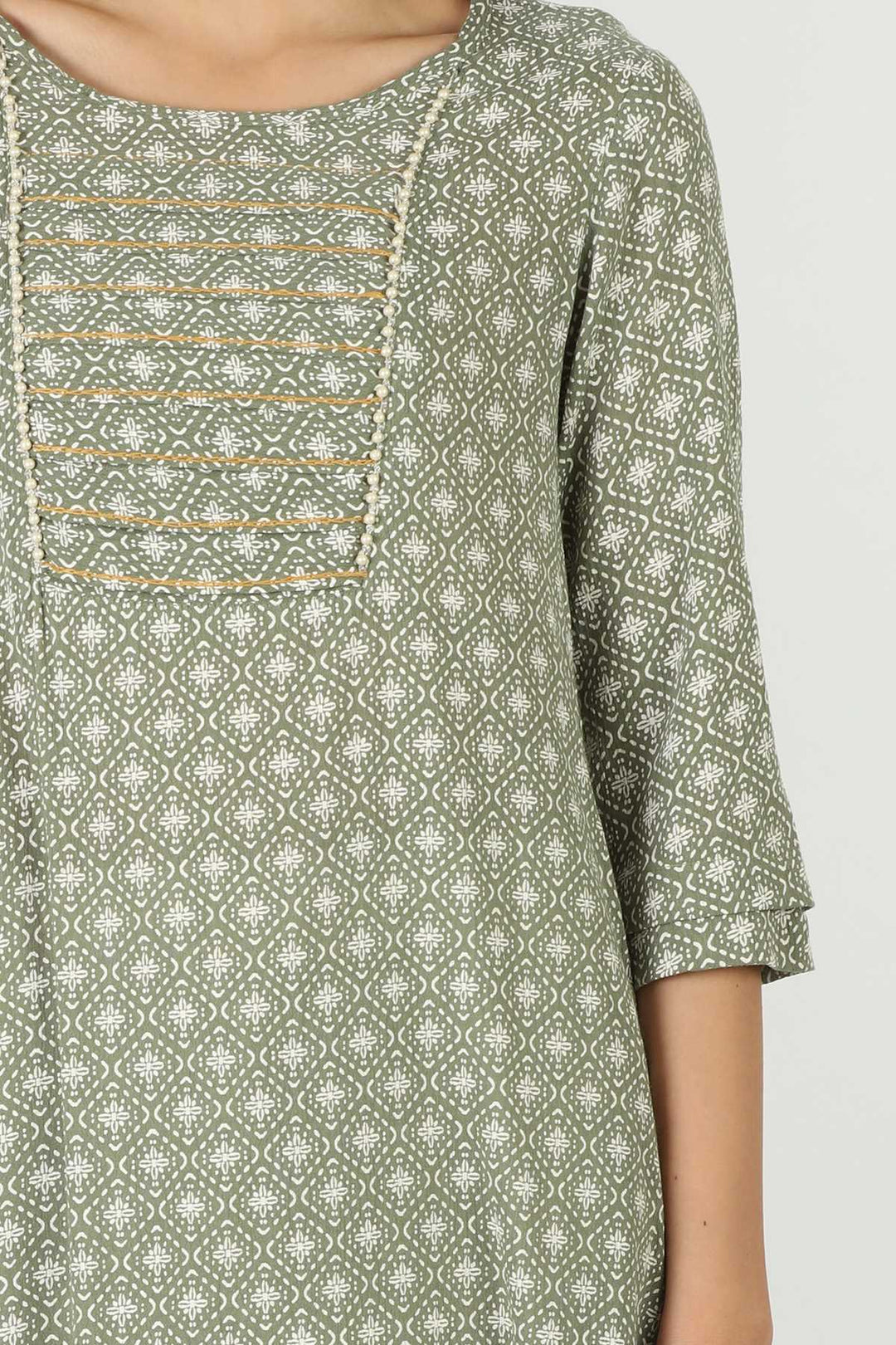 Green Rayon Printed Kurti