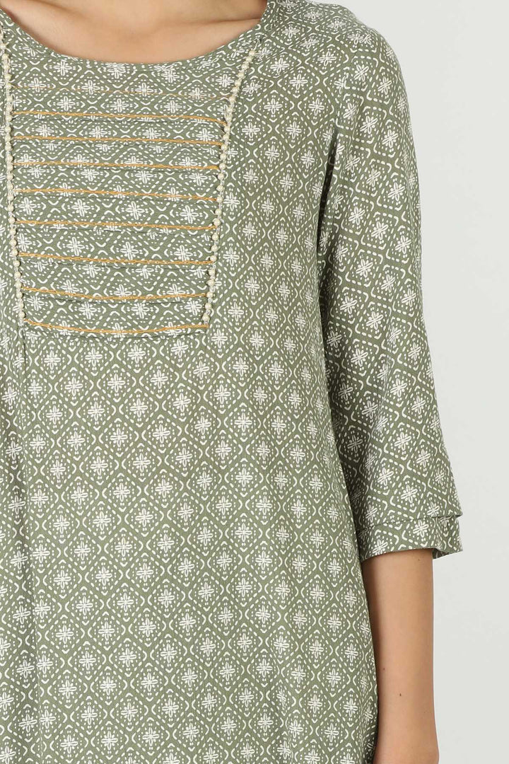 Green Rayon Printed Kurti