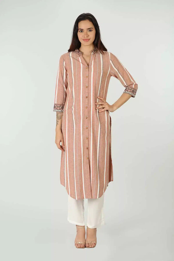 Beige Cotton Slub Handcrafted Kurti