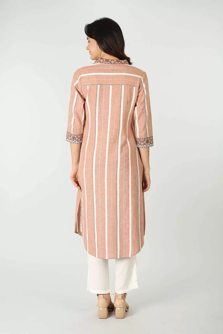 Beige Cotton Slub Handcrafted Kurti