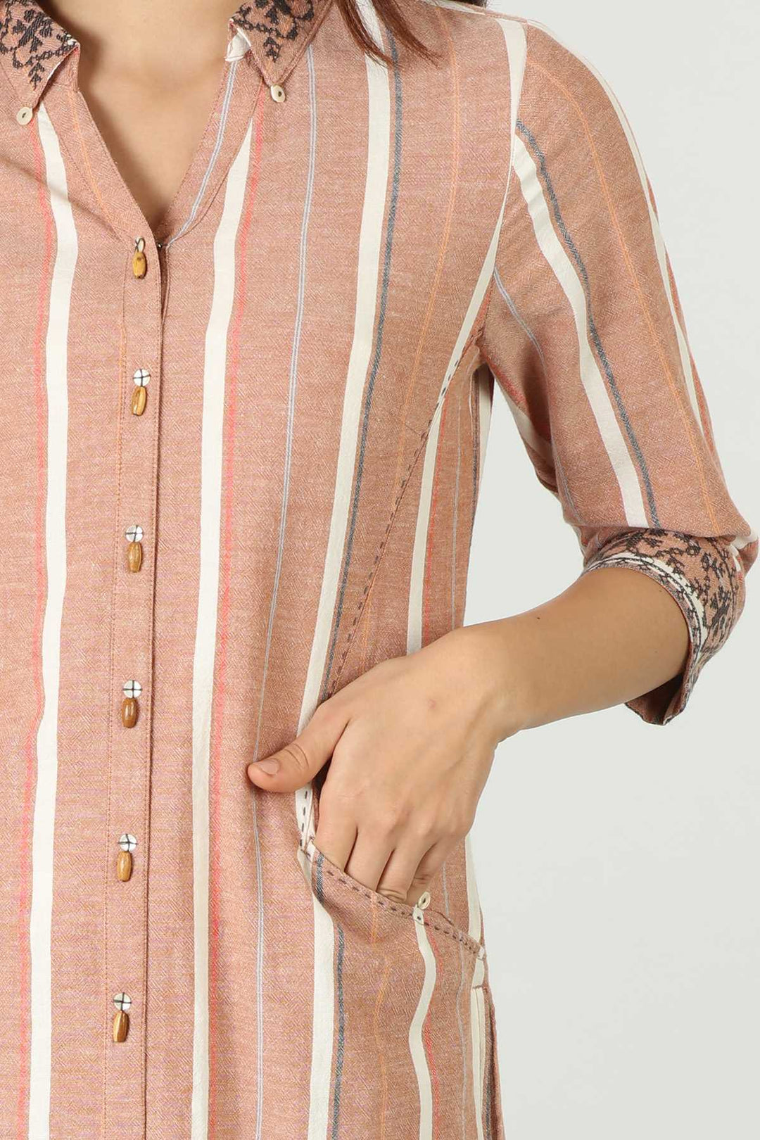 Beige Cotton Slub Handcrafted Kurti