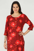 Rayon Crepe Printed Red Kurti